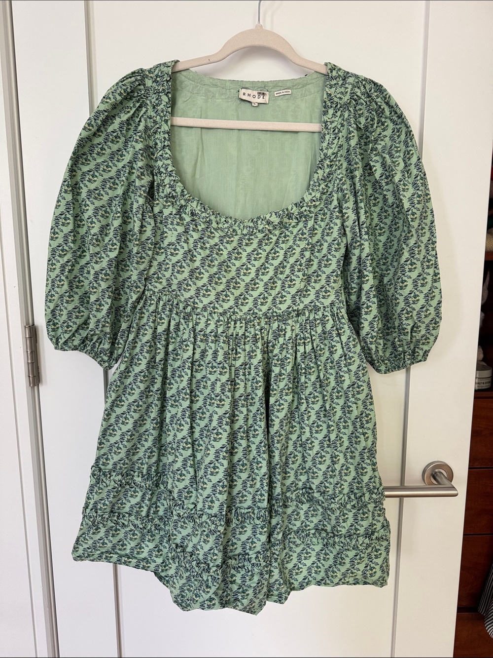Rhode Green Floral Puff Sleeve Mini Dress
